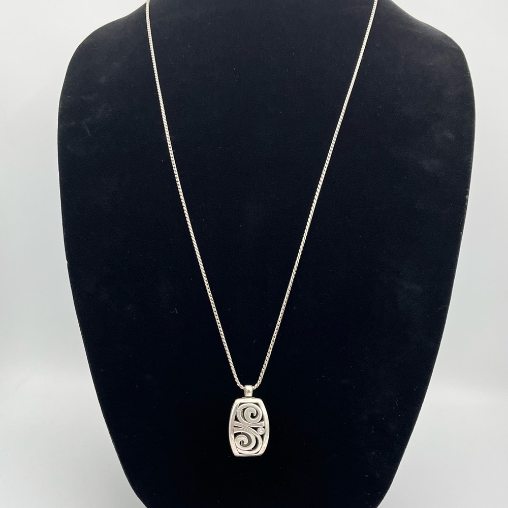 Brighton Silver Swirl Badge Holder Necklace – Elegant Work & Everyday Style